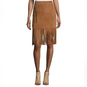 NEW! SUEDE LEATHER CUSP NEIMAN MARCUS Brown Fringe Western Boho Skirt SZ  SM NWT